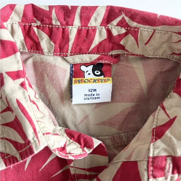 Sprockets 12M Hawaiian Shirt Tan Red Tropical Button Down Collared 100% Cotton - Picture 3 of 7